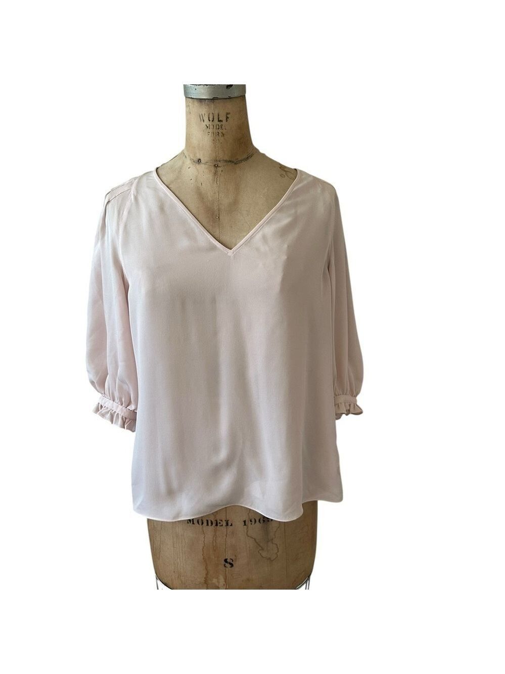 Rebecca Taylor Elegant Women's Blush Pink V-Neck Silk Top Size 6 Feminine Girly - Picture 2 of 7